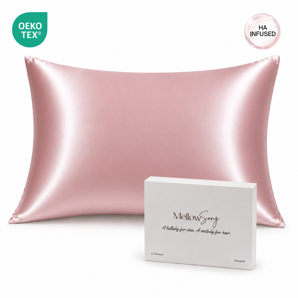 MellowSong HA Infused Blush Kiss pink Silk Pillowcase for Hair and Skin