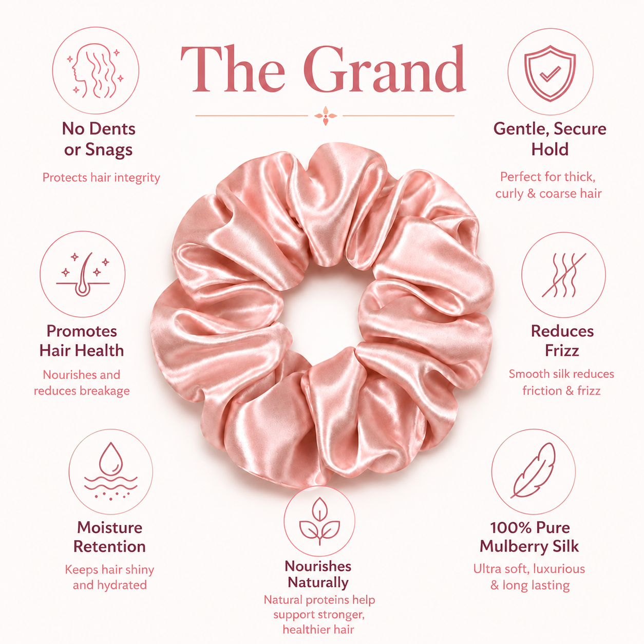 22 momme silk grant pink scrunchie features information