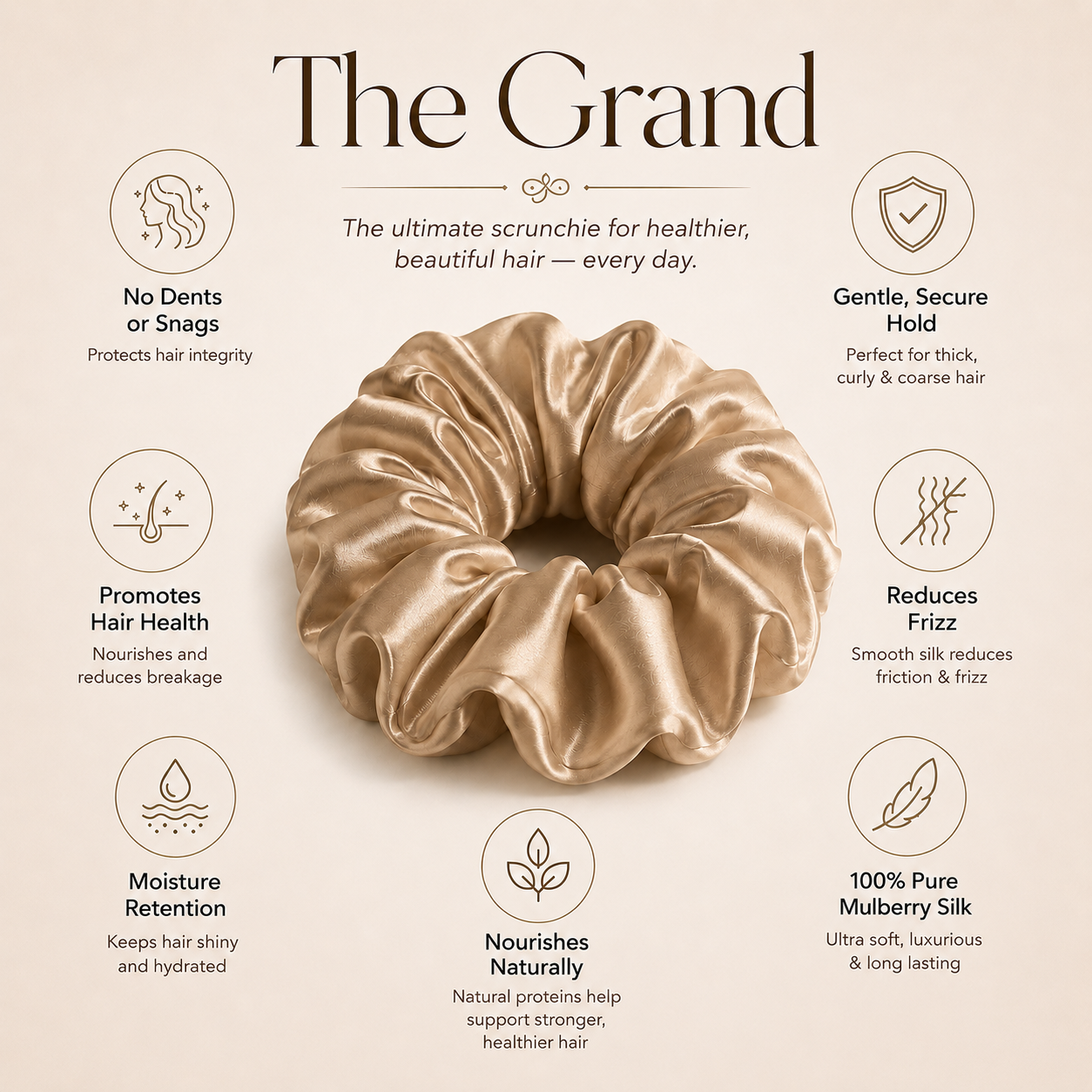 22 momme silk grant beige scrunchie features information
