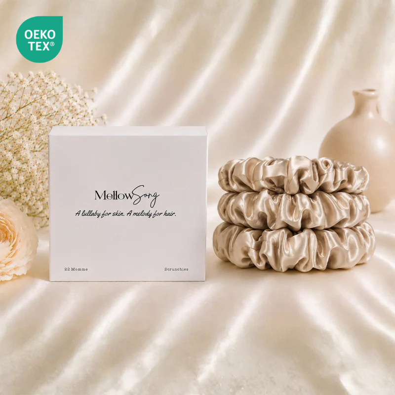 22 momme silk classic beige scrunchie with luxury gift box packaging