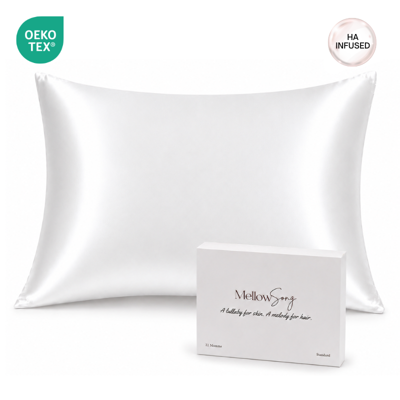 MellowSong HA Infused Shiny Cloud white Silk Pillowcase for Hair and Skin