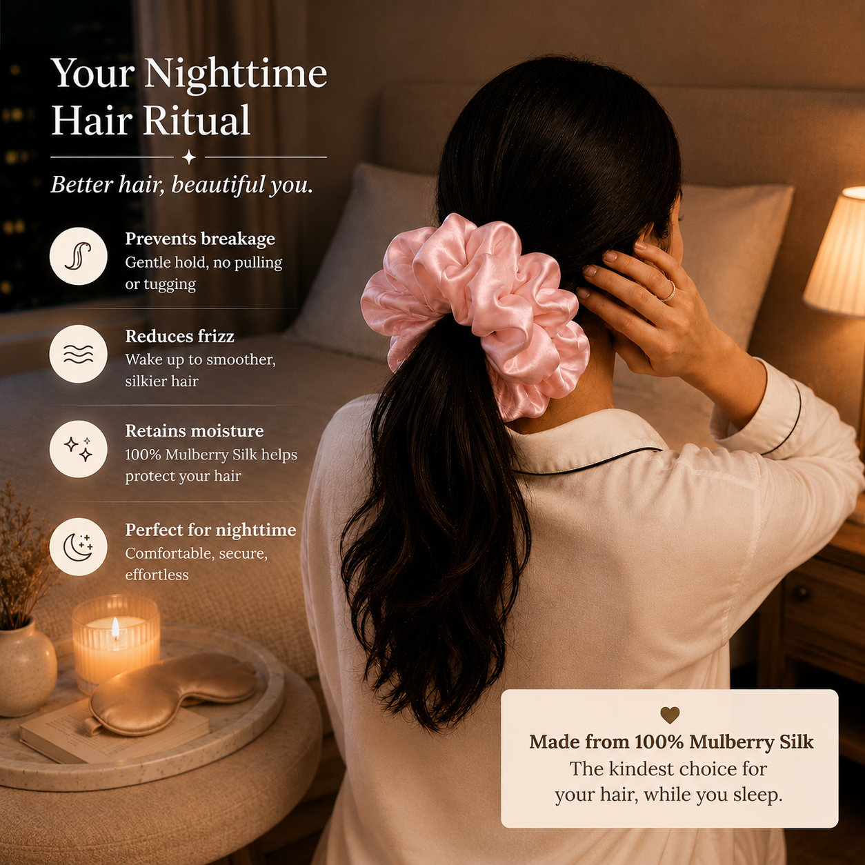 22 momme silk grant pink scrunchie features and product information
