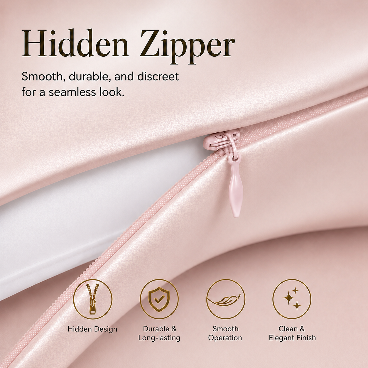 Product with a hidden zipper feature, showing smooth operation and clean finish.