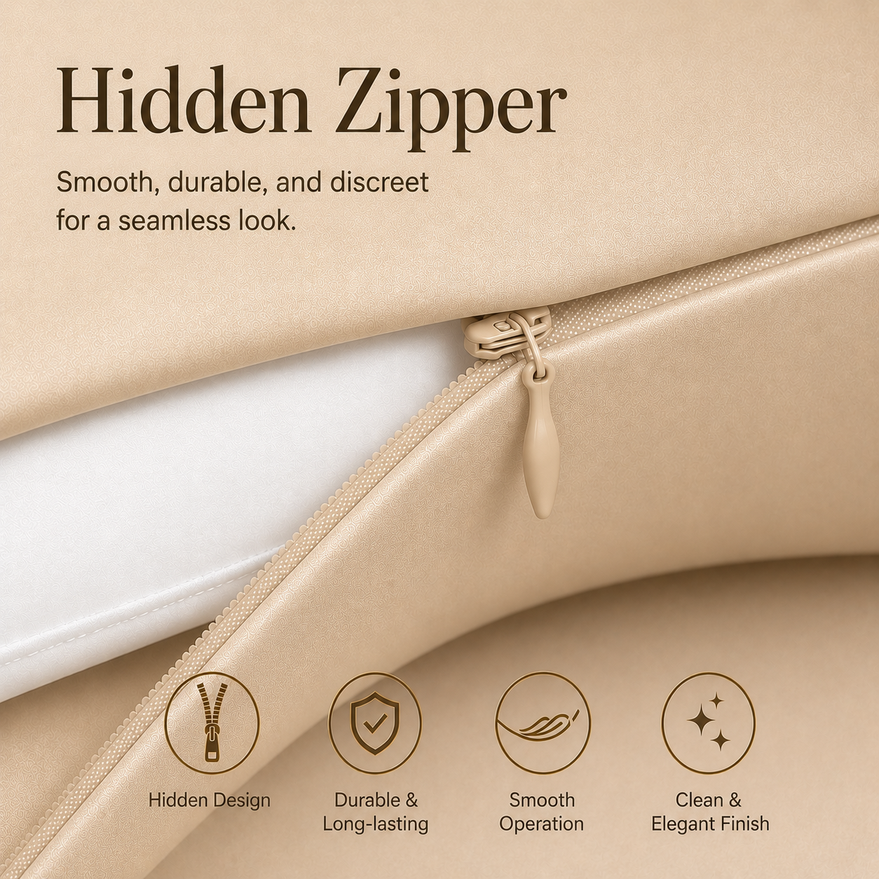 Product with a hidden zipper feature, showcasing smooth, durable, and discreet design.