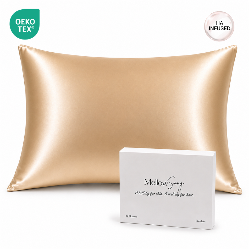 MellowSong HA Infused Shiny Champaign Silk Pillowcase for Hair and Skin